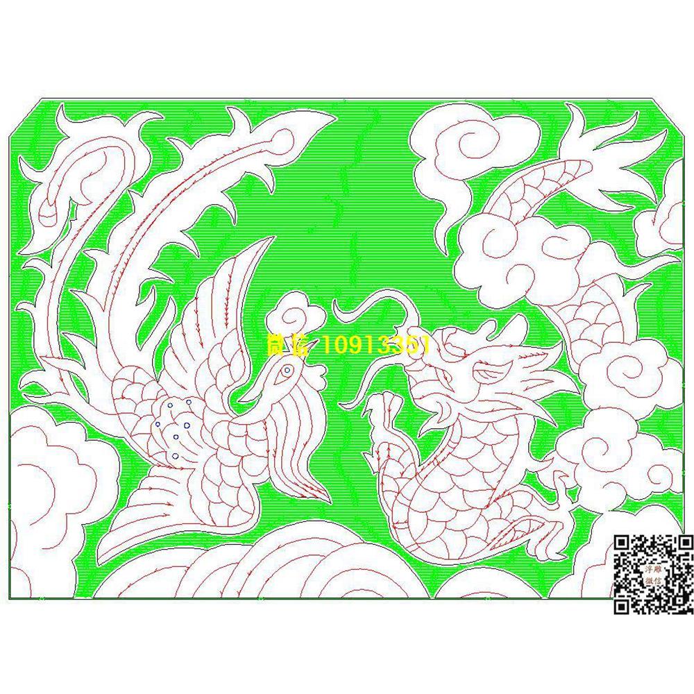 精雕图79龙凤墓碑碑头线雕图线条图单线铣底图_电脑雕刻plt文泰矢量图精雕图浮雕图